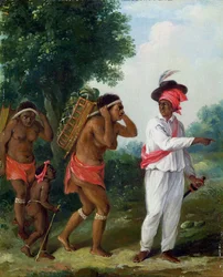 西インドの色彩の男、2人のカリブ女性と子供を監督、1780年頃